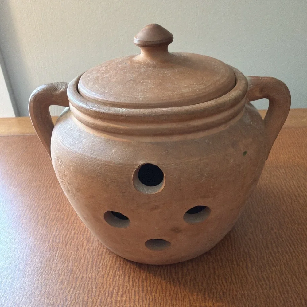 Vtg Himark Made In Italy Terracotta Garlic Keeper Jar Great Patina Signed 5